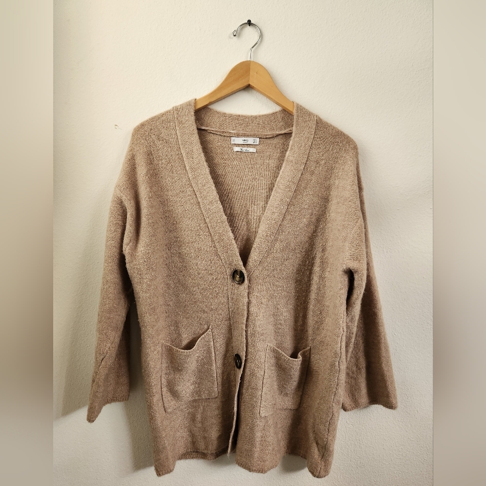 Mango Oversized Knit Cardigan‎ Button-up Pockets Tan Small
